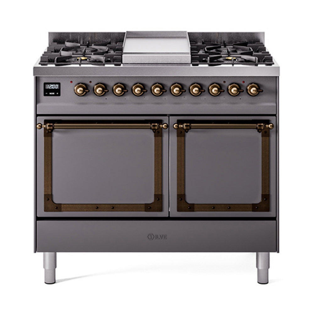 ILVE Nostalgie II Noblesse 40" Dual Fuel Freestanding Range 6 Sealed Burners + Griddle with Solid Door UND40FQNMP