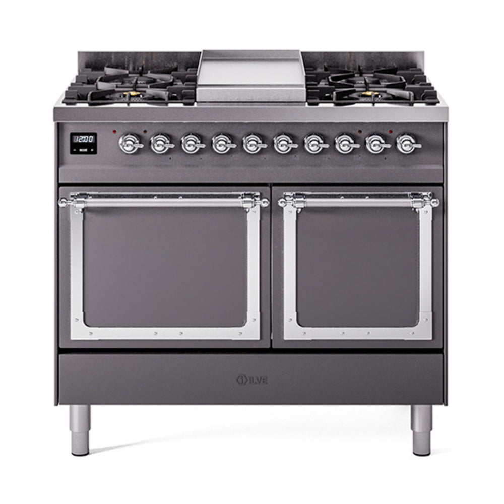 ILVE Nostalgie II Noblesse 40" Dual Fuel Freestanding Range 6 Sealed Burners + Griddle with Solid Door UND40FQNMP