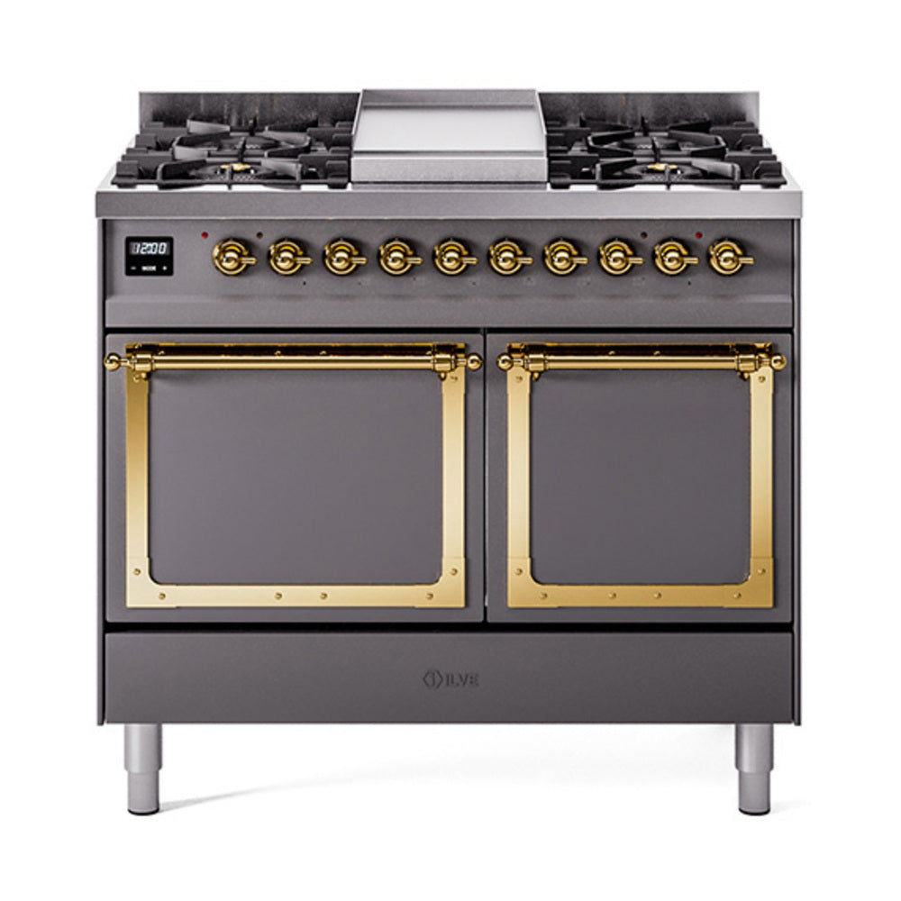 ILVE Nostalgie II Noblesse 40" Dual Fuel Freestanding Range 6 Sealed Burners + Griddle with Solid Door UND40FQNMP
