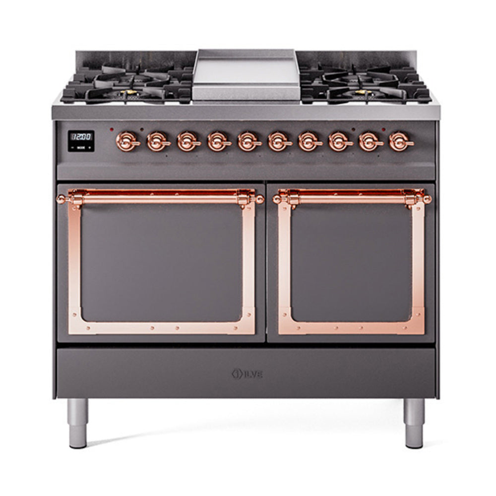 ILVE Nostalgie II Noblesse 40" Dual Fuel Freestanding Range 6 Sealed Burners + Griddle with Solid Door UND40FQNMP