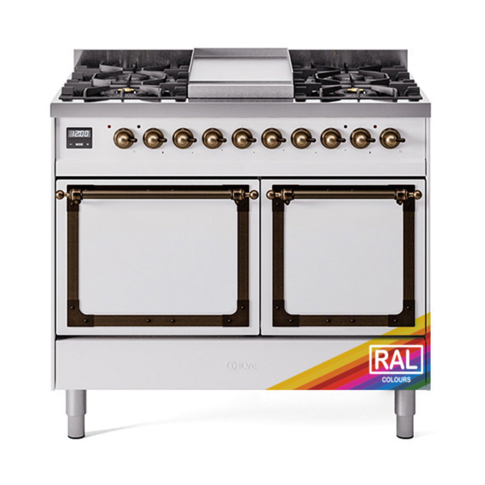 ILVE Nostalgie II Noblesse 40" Dual Fuel Freestanding Range 6 Sealed Burners + Griddle with Solid Door UND40FQNMP