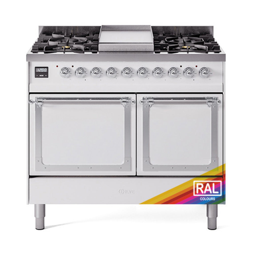 ILVE Nostalgie II Noblesse 40" Dual Fuel Freestanding Range 6 Sealed Burners + Griddle with Solid Door UND40FQNMP