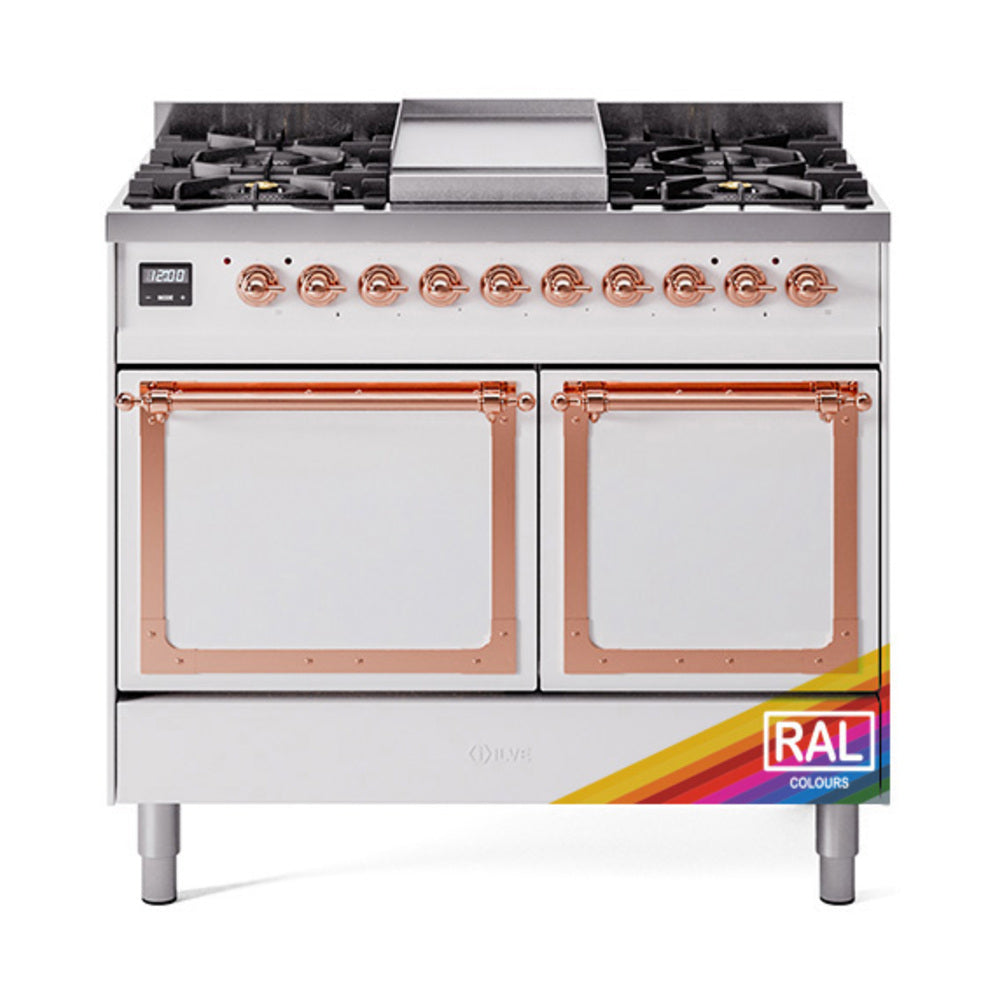 ILVE Nostalgie II Noblesse 40" Dual Fuel Freestanding Range 6 Sealed Burners + Griddle with Solid Door UND40FQNMP