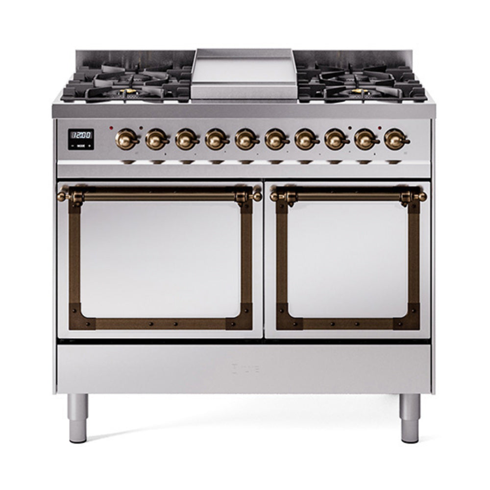 ILVE Nostalgie II Noblesse 40" Dual Fuel Freestanding Range 6 Sealed Burners + Griddle with Solid Door UND40FQNMP