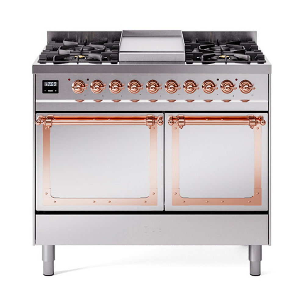 ILVE Nostalgie II Noblesse 40" Dual Fuel Freestanding Range 6 Sealed Burners + Griddle with Solid Door UND40FQNMP