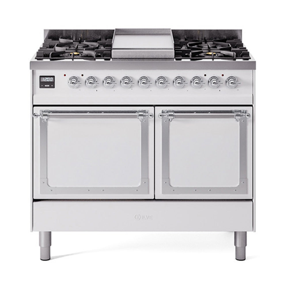 ILVE Nostalgie II Noblesse 40" Dual Fuel Freestanding Range 6 Sealed Burners + Griddle with Solid Door UND40FQNMP