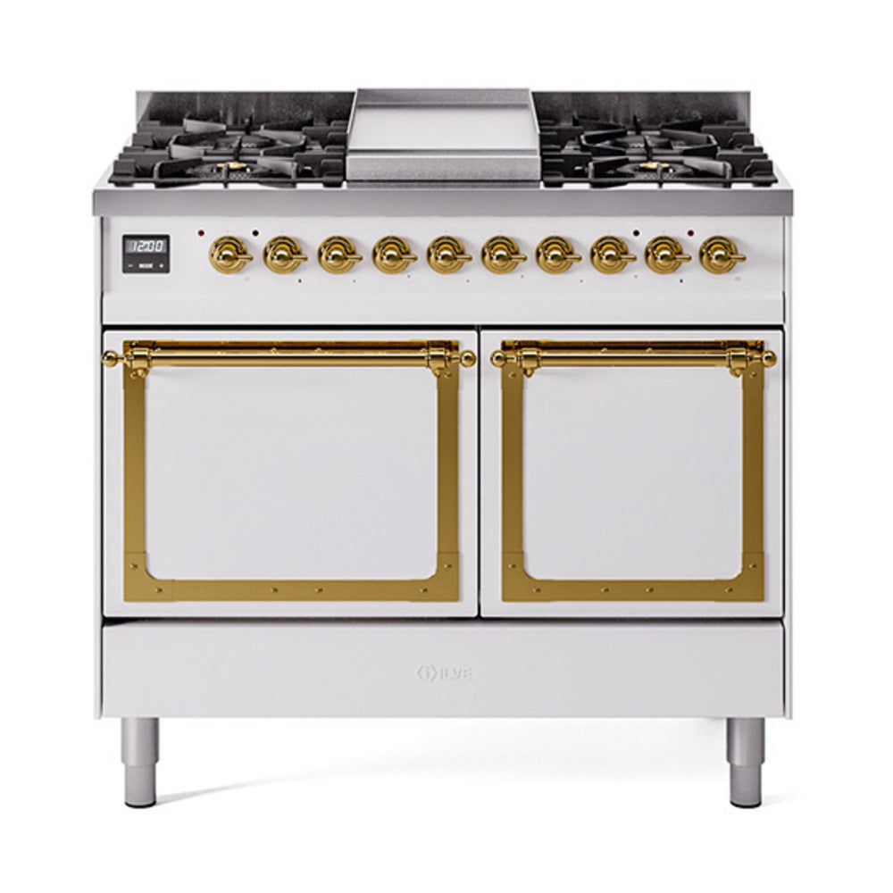 ILVE Nostalgie II Noblesse 40" Dual Fuel Freestanding Range 6 Sealed Burners + Griddle with Solid Door UND40FQNMP