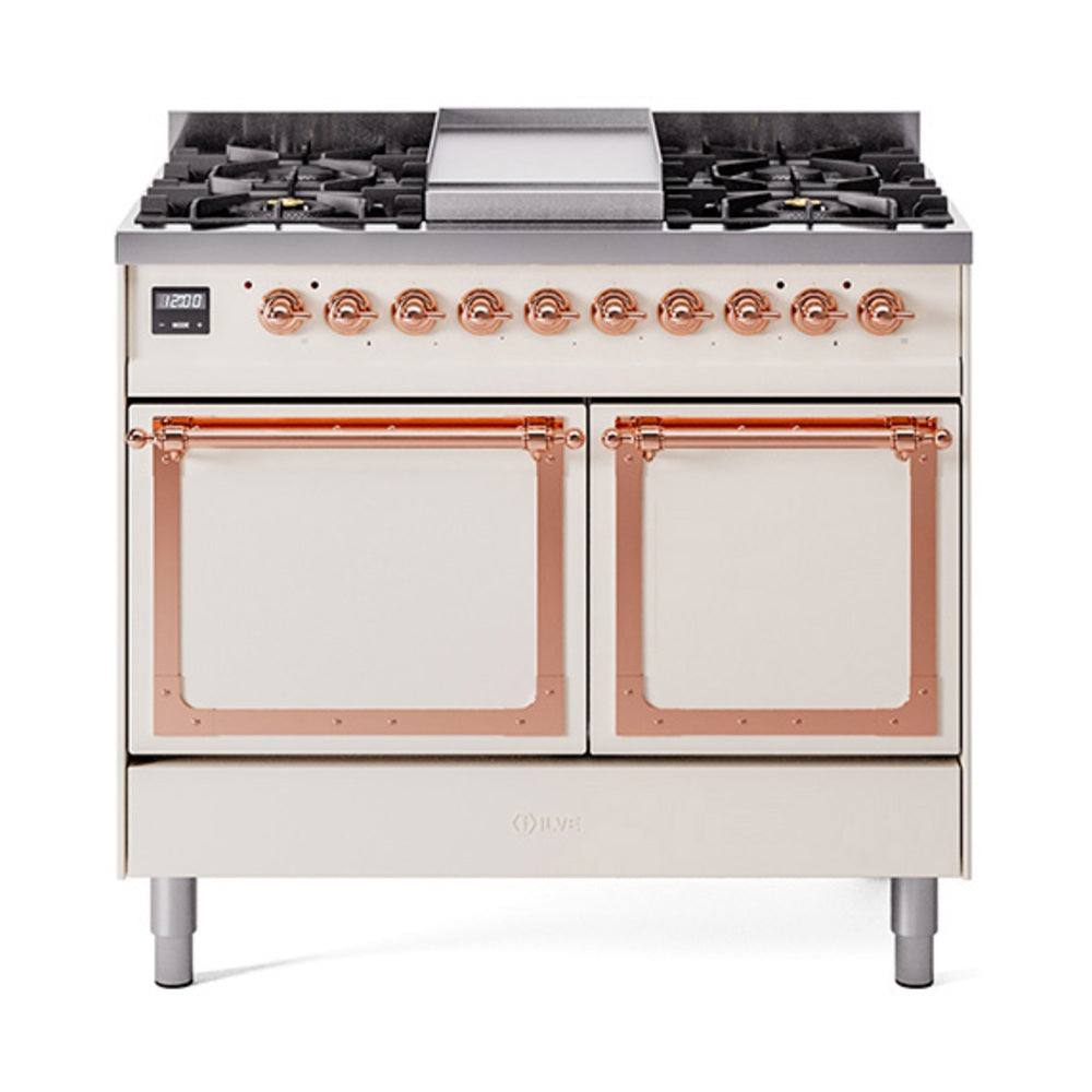 ILVE Nostalgie II Noblesse 40" Dual Fuel Freestanding Range 6 Sealed Burners + Griddle with Solid Door UND40FQNMP