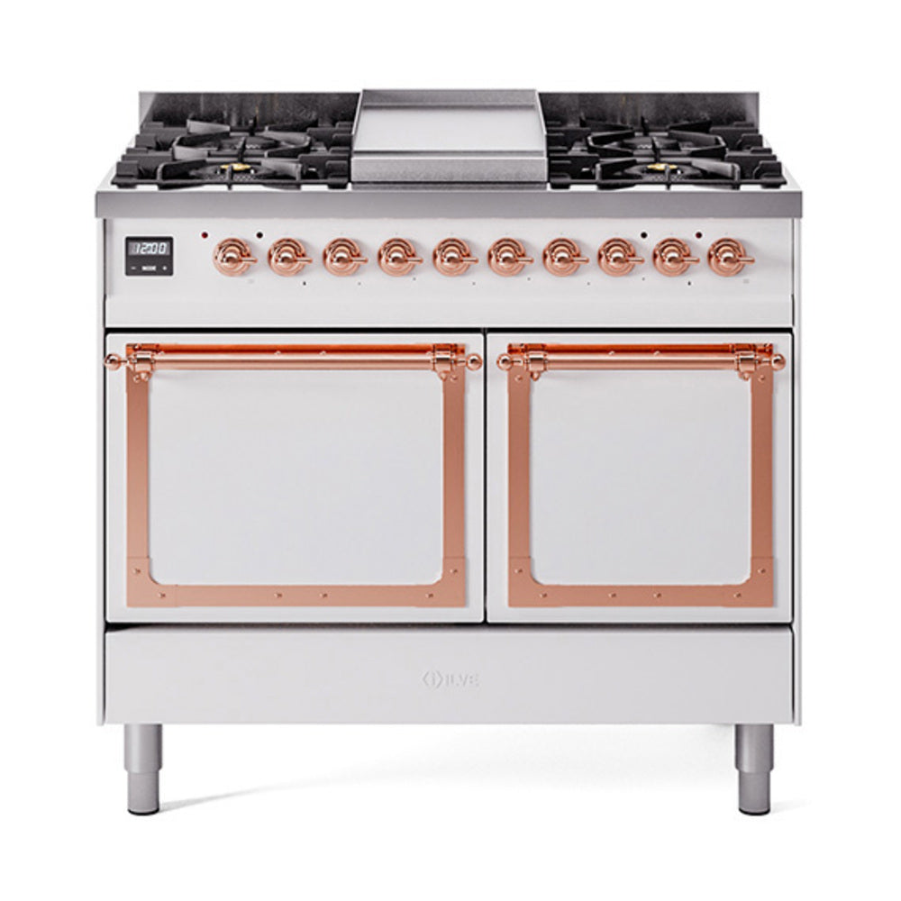 ILVE Nostalgie II Noblesse 40" Dual Fuel Freestanding Range 6 Sealed Burners + Griddle with Solid Door UND40FQNMP