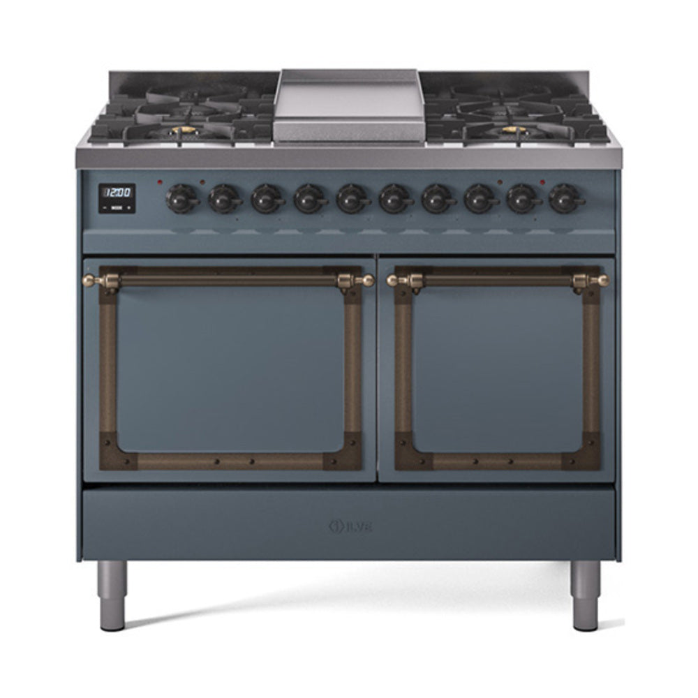 ILVE Nostalgie II Noblesse 40" Dual Fuel Freestanding Range 6 Sealed Burners + Griddle with Solid Door UND40FQNMP