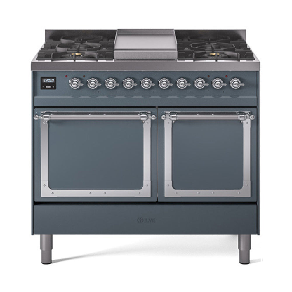 ILVE Nostalgie II Noblesse 40" Dual Fuel Freestanding Range 6 Sealed Burners + Griddle with Solid Door UND40FQNMP