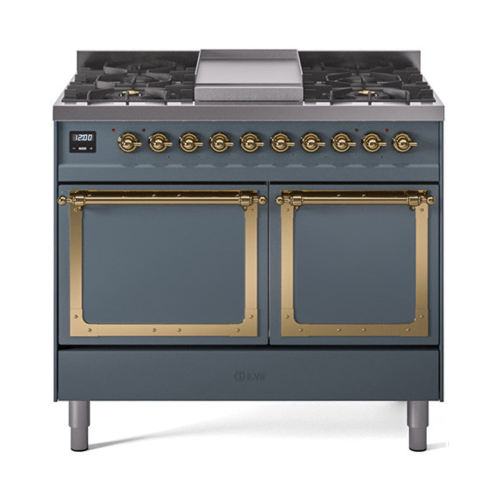 ILVE Nostalgie II Noblesse 40" Dual Fuel Freestanding Range 6 Sealed Burners + Griddle with Solid Door UND40FQNMP
