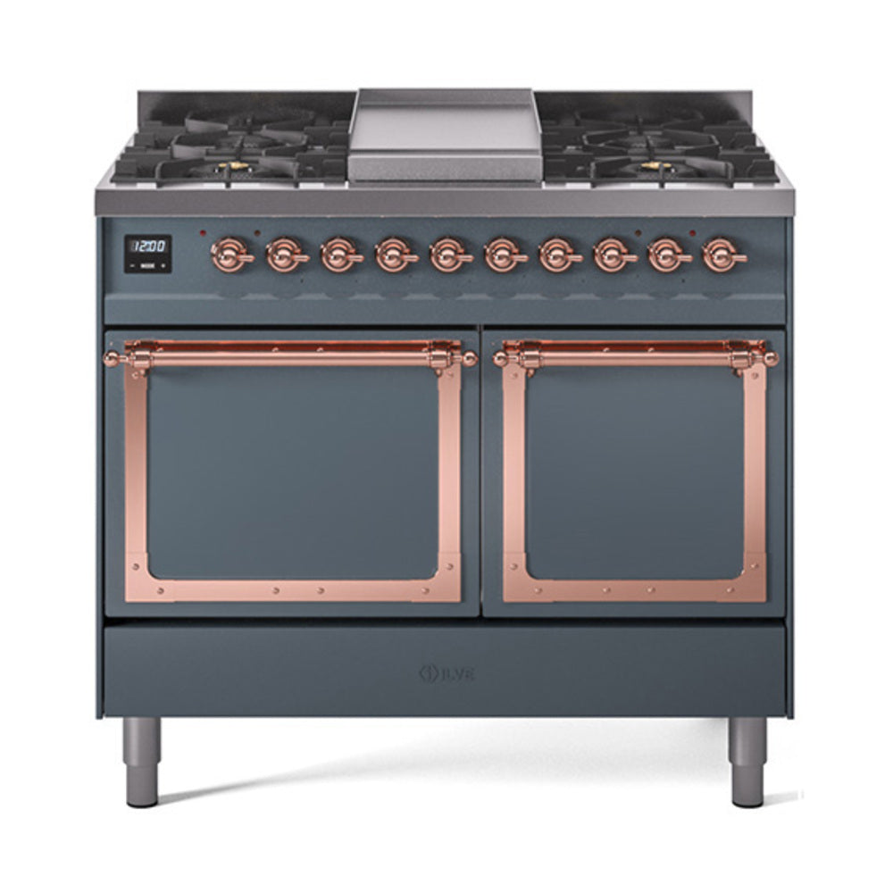 ILVE Nostalgie II Noblesse 40" Dual Fuel Freestanding Range 6 Sealed Burners + Griddle with Solid Door UND40FQNMP