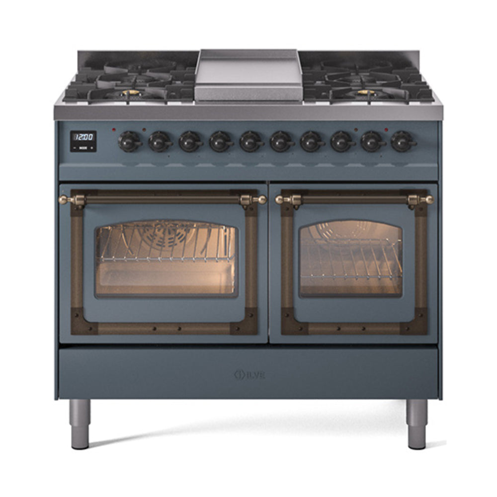 ILVE Nostalgie II Noblesse 40" Dual Fuel Freestanding Range with 9 Sealed Burners + Griddle Triple Glass Door UND40FNMP