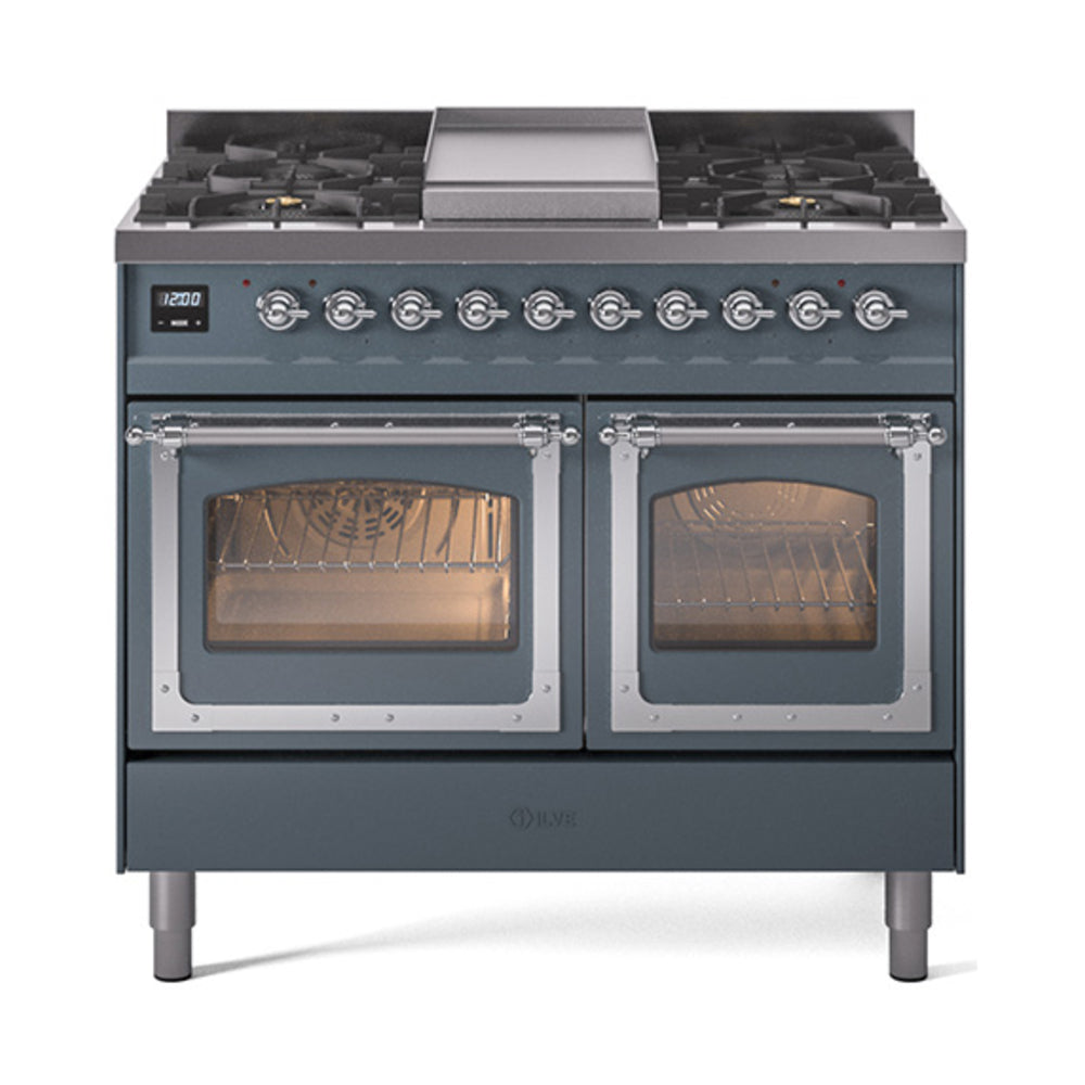 ILVE Nostalgie II Noblesse 40" Dual Fuel Freestanding Range with 9 Sealed Burners + Griddle Triple Glass Door UND40FNMP
