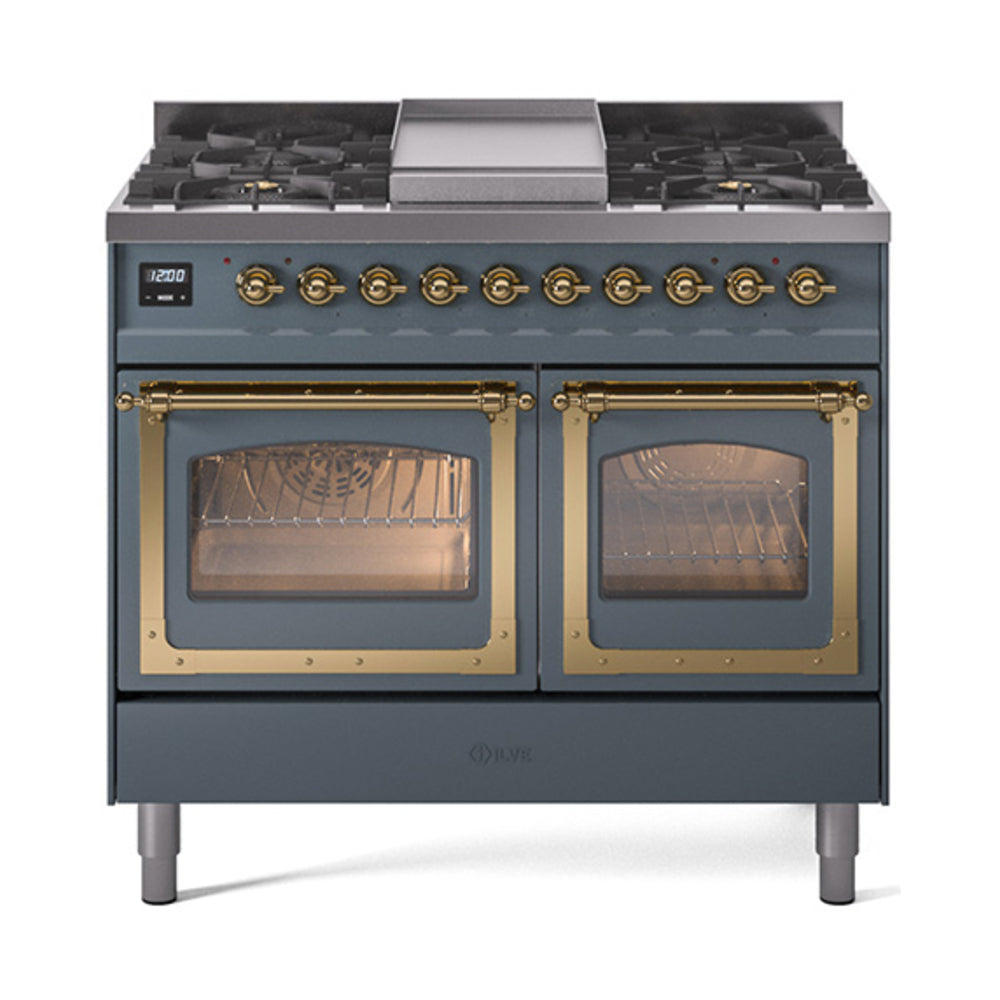 ILVE Nostalgie II Noblesse 40" Dual Fuel Freestanding Range with 9 Sealed Burners + Griddle Triple Glass Door UND40FNMP
