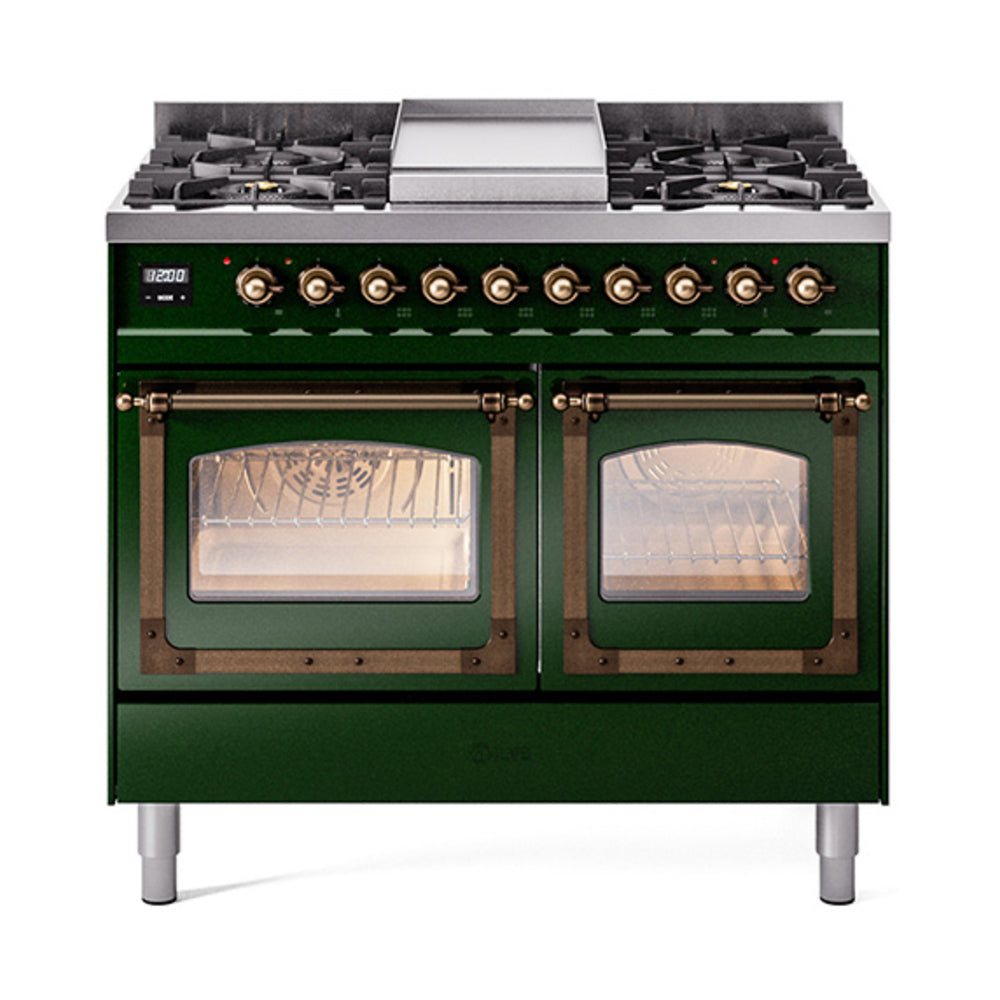 ILVE Nostalgie II Noblesse 40" Dual Fuel Freestanding Range with 9 Sealed Burners + Griddle Triple Glass Door UND40FNMP