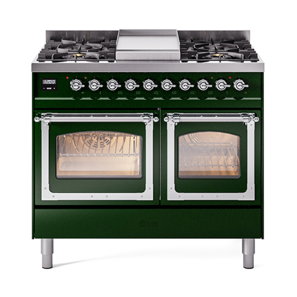 ILVE Nostalgie II Noblesse 40" Dual Fuel Freestanding Range with 9 Sealed Burners + Griddle Triple Glass Door UND40FNMP