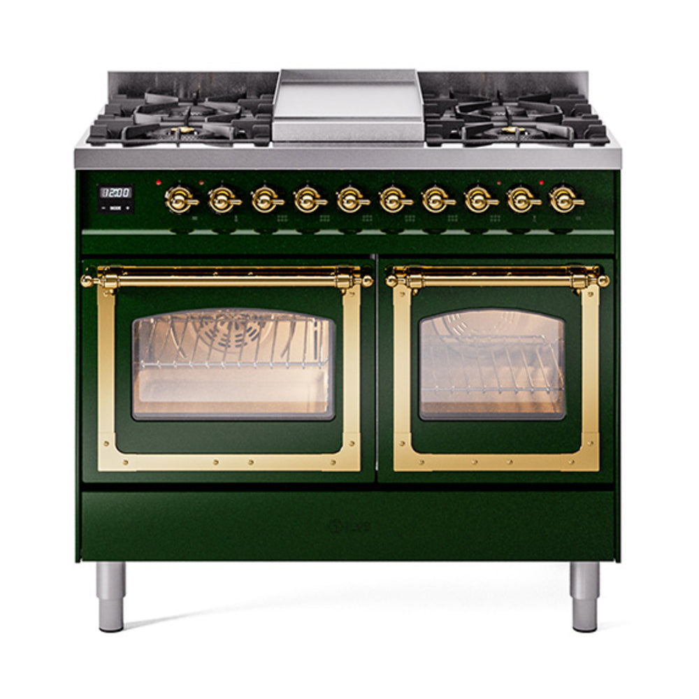 ILVE Nostalgie II Noblesse 40" Dual Fuel Freestanding Range with 9 Sealed Burners + Griddle Triple Glass Door UND40FNMP
