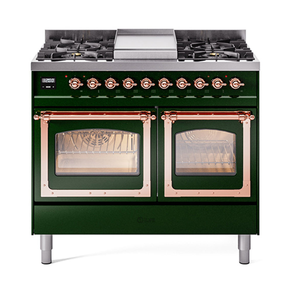 ILVE Nostalgie II Noblesse 40" Dual Fuel Freestanding Range with 9 Sealed Burners + Griddle Triple Glass Door UND40FNMP