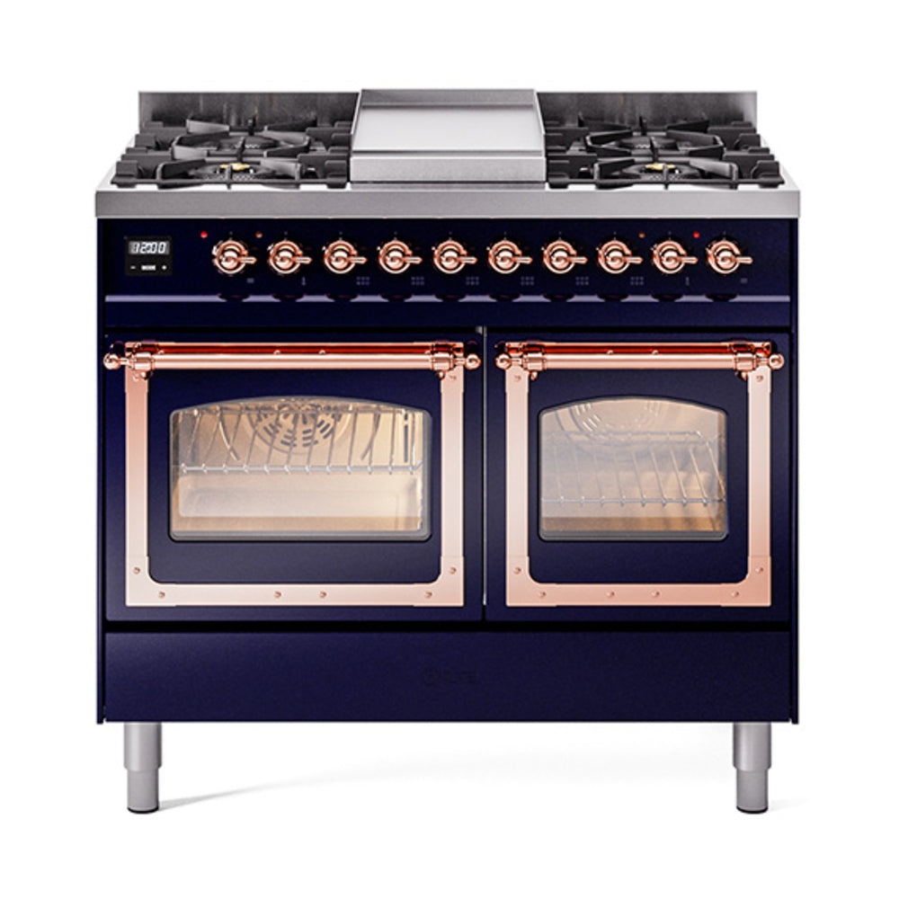 ILVE Nostalgie II Noblesse 40" Dual Fuel Freestanding Range with 9 Sealed Burners + Griddle Triple Glass Door UND40FNMP