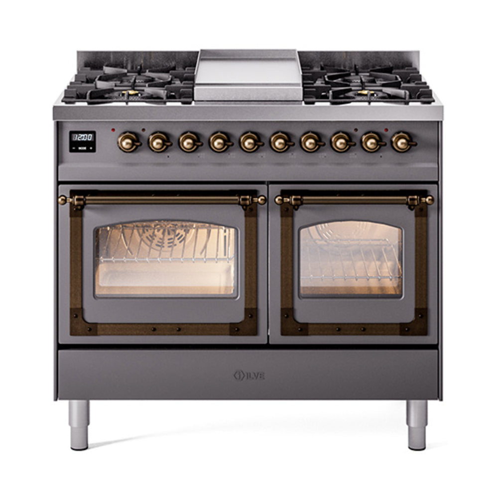 ILVE Nostalgie II Noblesse 40" Dual Fuel Freestanding Range with 9 Sealed Burners + Griddle Triple Glass Door UND40FNMP