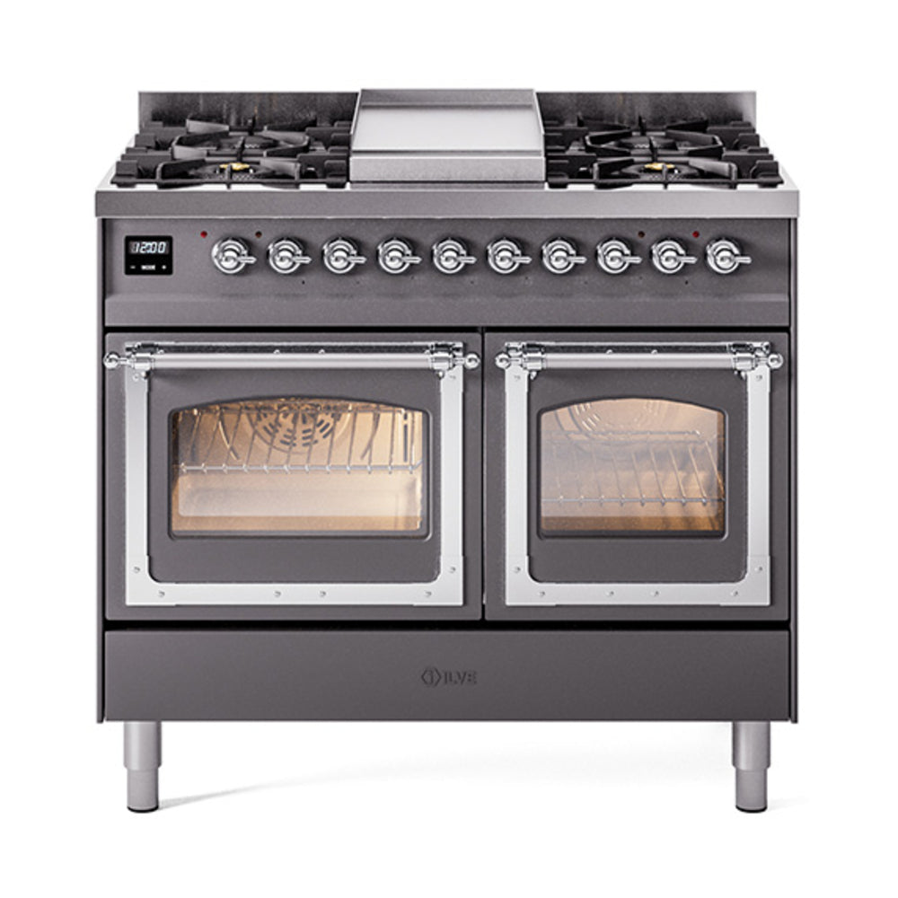 ILVE Nostalgie II Noblesse 40" Dual Fuel Freestanding Range with 9 Sealed Burners + Griddle Triple Glass Door UND40FNMP