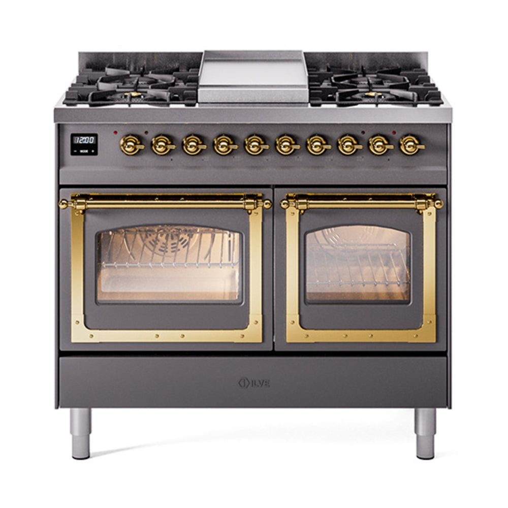 ILVE Nostalgie II Noblesse 40" Dual Fuel Freestanding Range with 9 Sealed Burners + Griddle Triple Glass Door UND40FNMP