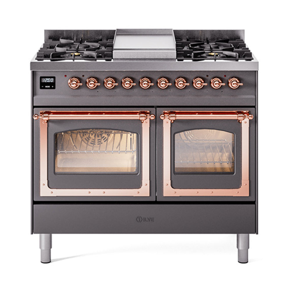 ILVE Nostalgie II Noblesse 40" Dual Fuel Freestanding Range with 9 Sealed Burners + Griddle Triple Glass Door UND40FNMP