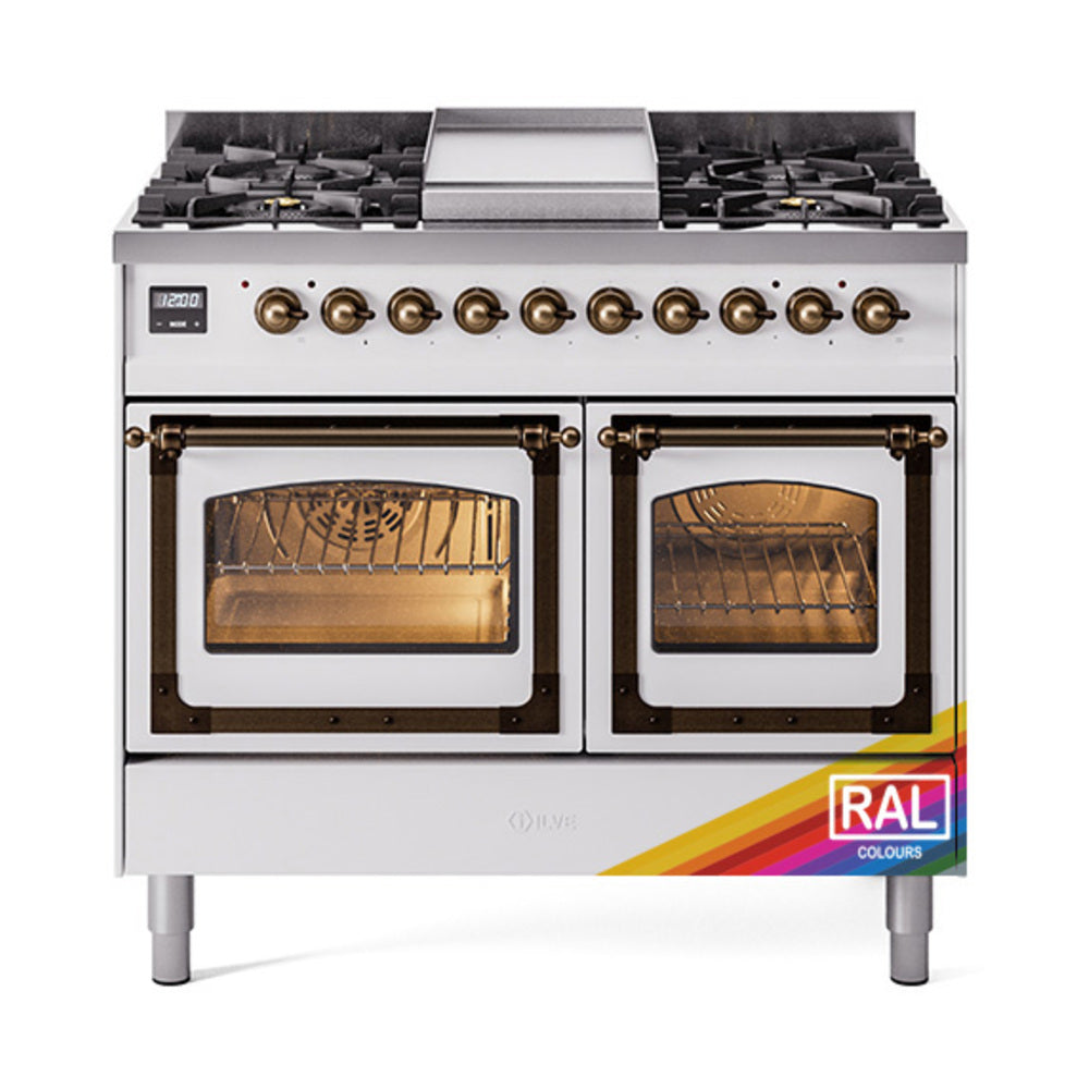 ILVE Nostalgie II Noblesse 40" Dual Fuel Freestanding Range with 9 Sealed Burners + Griddle Triple Glass Door UND40FNMP