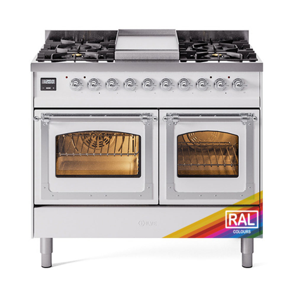 ILVE Nostalgie II Noblesse 40" Dual Fuel Freestanding Range with 9 Sealed Burners + Griddle Triple Glass Door UND40FNMP