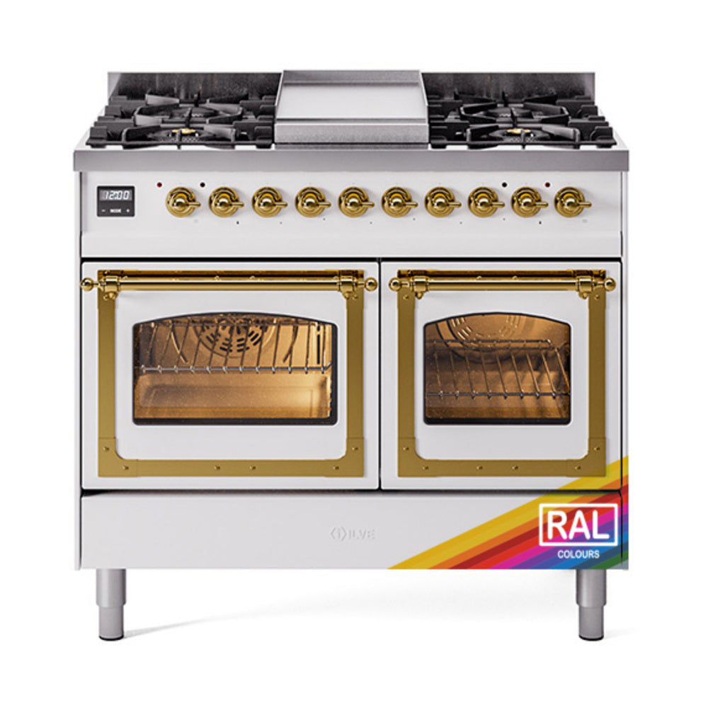 ILVE Nostalgie II Noblesse 40" Dual Fuel Freestanding Range with 9 Sealed Burners + Griddle Triple Glass Door UND40FNMP