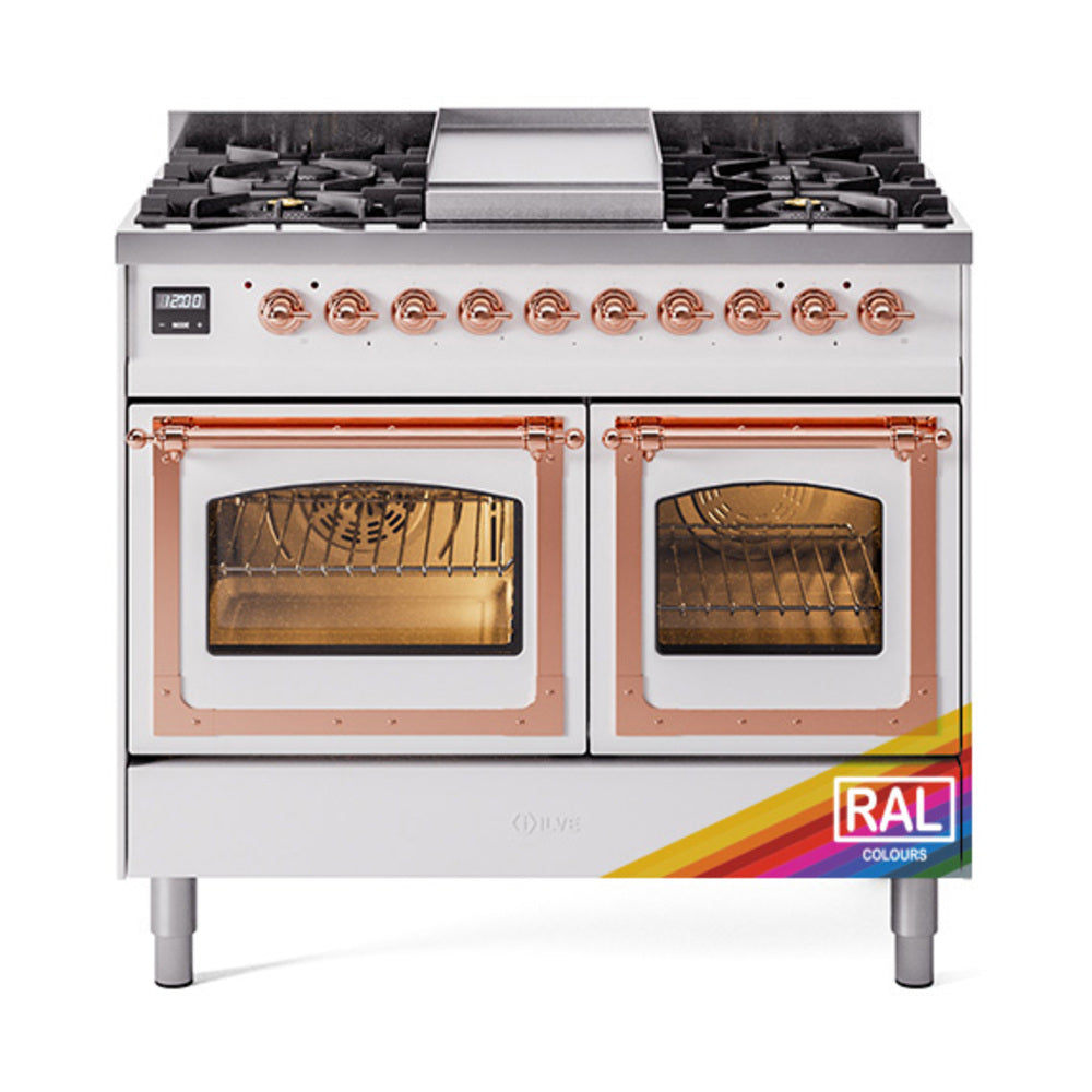 ILVE Nostalgie II Noblesse 40" Dual Fuel Freestanding Range with 9 Sealed Burners + Griddle Triple Glass Door UND40FNMP