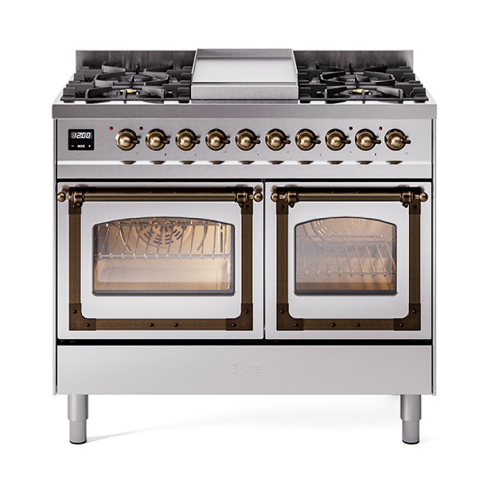 ILVE Nostalgie II Noblesse 40" Dual Fuel Freestanding Range with 9 Sealed Burners + Griddle Triple Glass Door UND40FNMP