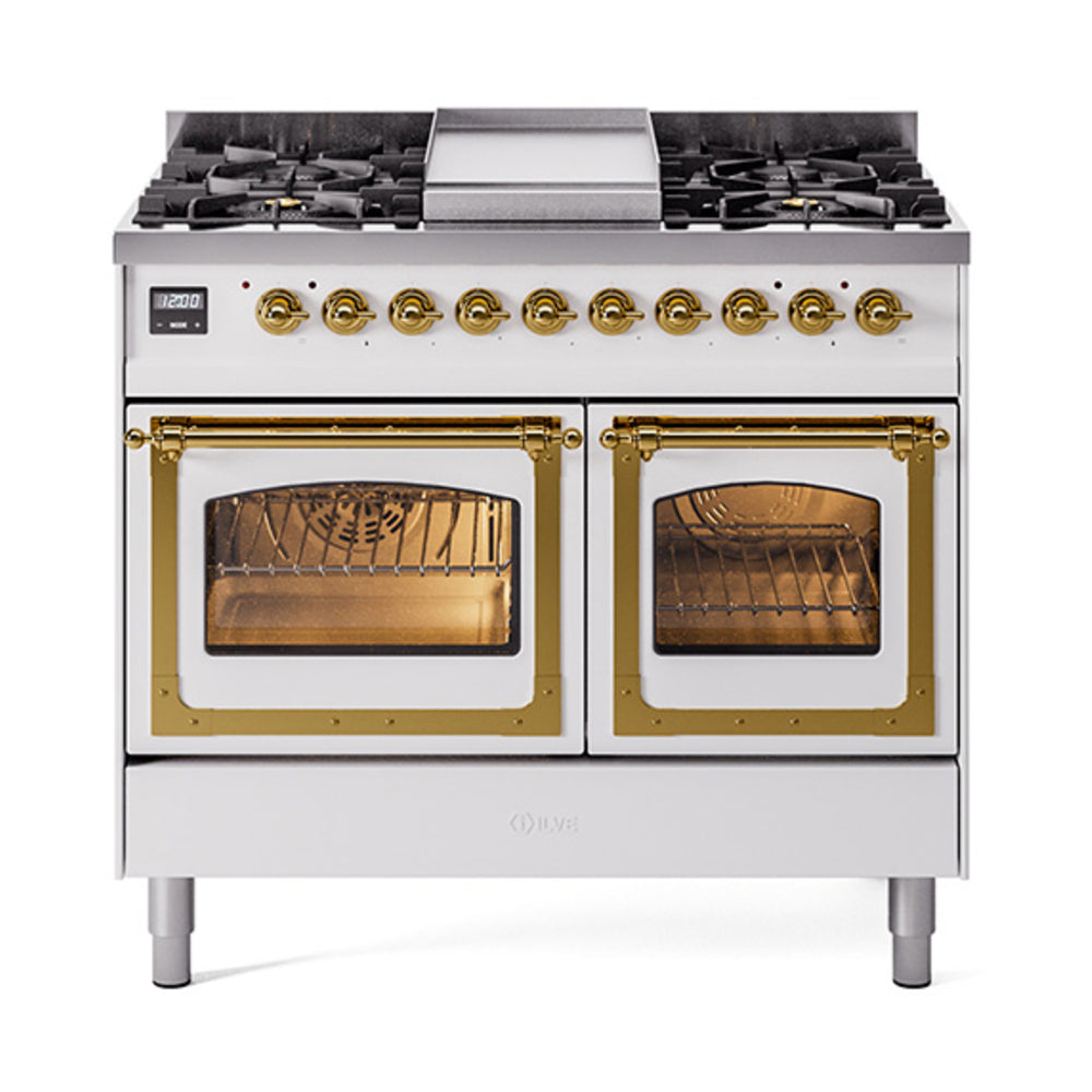 ILVE Nostalgie II Noblesse 40" Dual Fuel Freestanding Range with 9 Sealed Burners + Griddle Triple Glass Door UND40FNMP