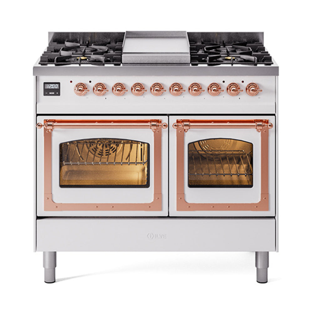 ILVE Nostalgie II Noblesse 40" Dual Fuel Freestanding Range with 9 Sealed Burners + Griddle Triple Glass Door UND40FNMP