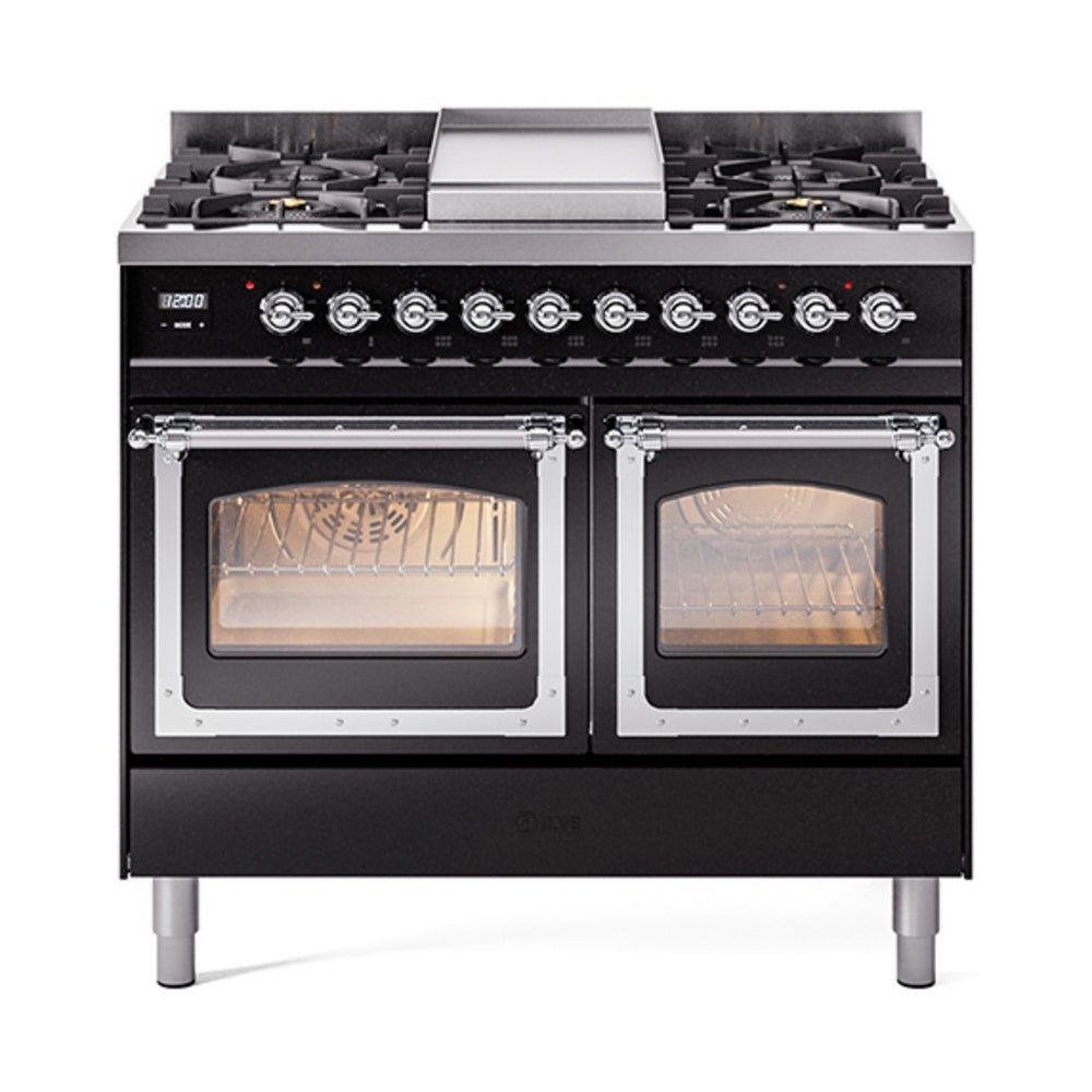ILVE Nostalgie II Noblesse 40" Dual Fuel Freestanding Range with 9 Sealed Burners + Griddle Triple Glass Door UND40FNMP