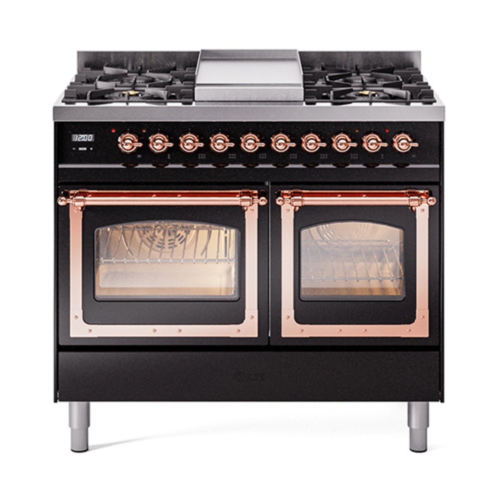 ILVE Nostalgie II Noblesse 40" Dual Fuel Freestanding Range with 9 Sealed Burners + Griddle Triple Glass Door UND40FNMP