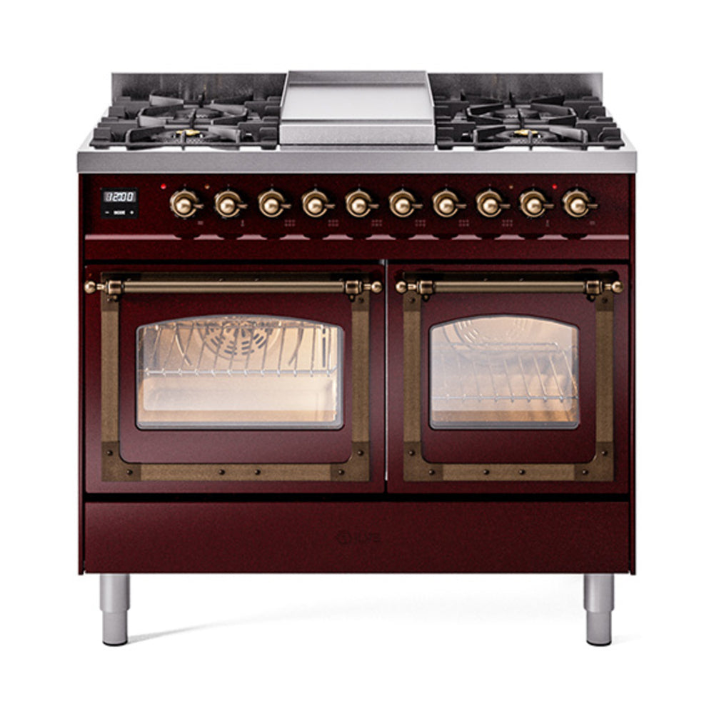 ILVE Nostalgie II Noblesse 40" Dual Fuel Freestanding Range with 9 Sealed Burners + Griddle Triple Glass Door UND40FNMP
