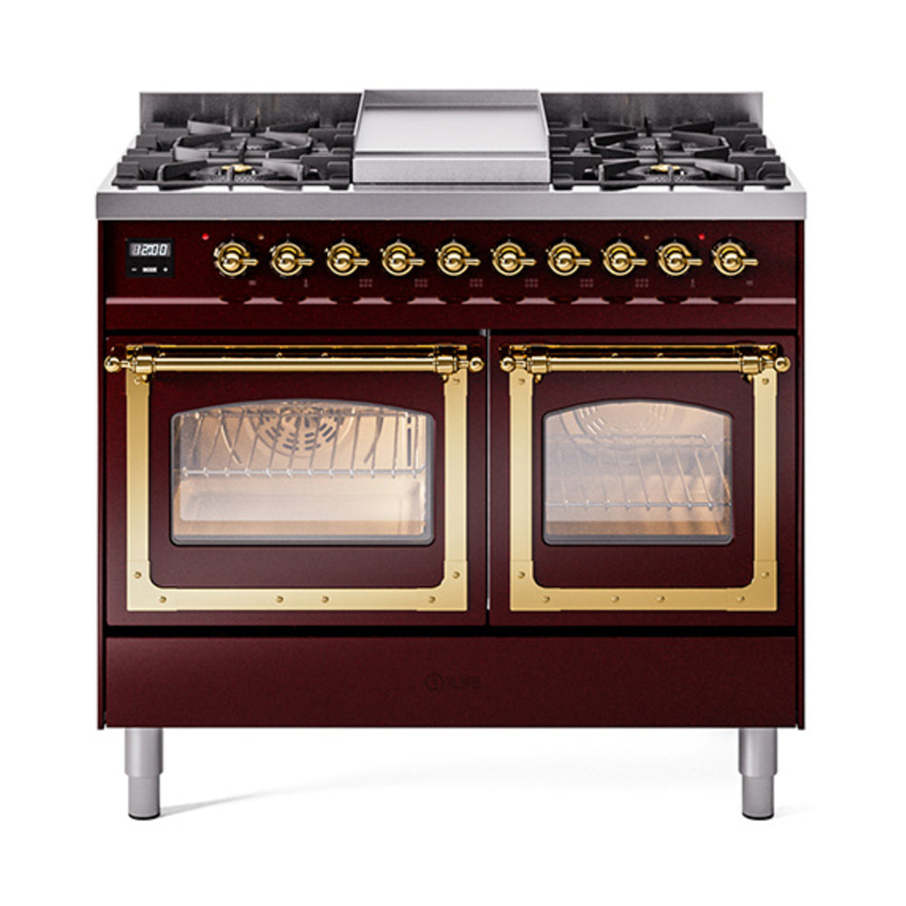 ILVE Nostalgie II Noblesse 40" Dual Fuel Freestanding Range with 9 Sealed Burners + Griddle Triple Glass Door UND40FNMP