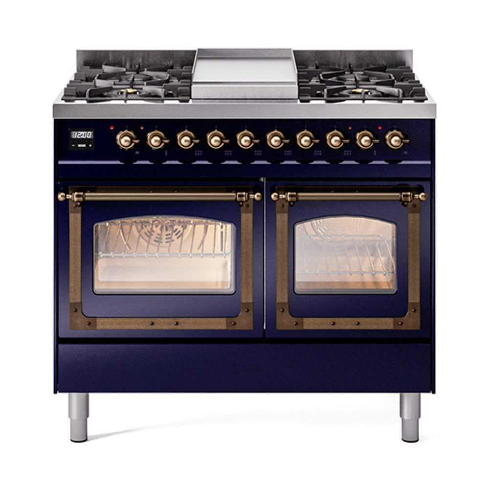 ILVE Nostalgie II Noblesse 40" Dual Fuel Freestanding Range with 9 Sealed Burners + Griddle Triple Glass Door UND40FNMP