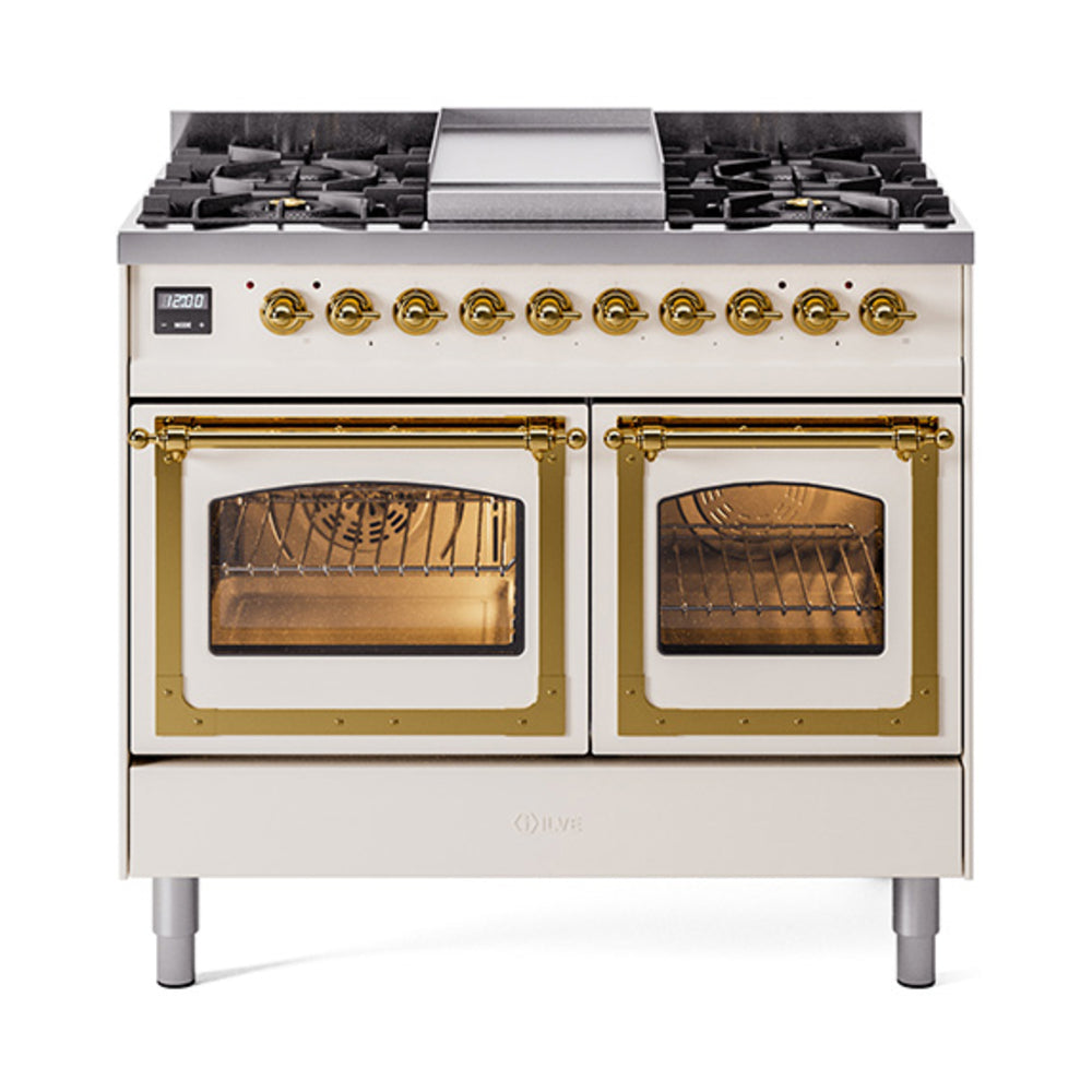 ILVE Nostalgie II Noblesse 40" Dual Fuel Freestanding Range with 9 Sealed Burners + Griddle Triple Glass Door UND40FNMP
