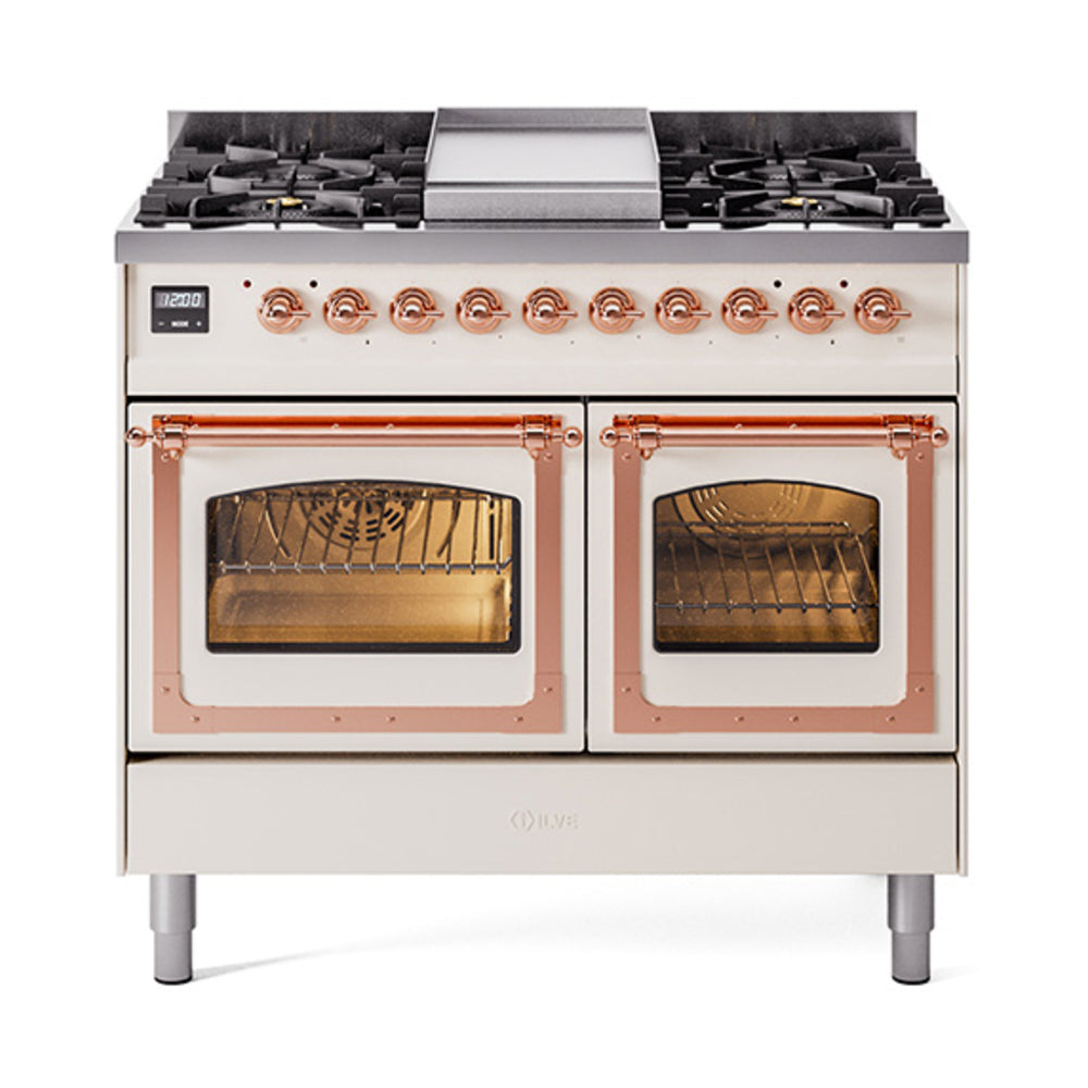 ILVE Nostalgie II Noblesse 40" Dual Fuel Freestanding Range with 9 Sealed Burners + Griddle Triple Glass Door UND40FNMP