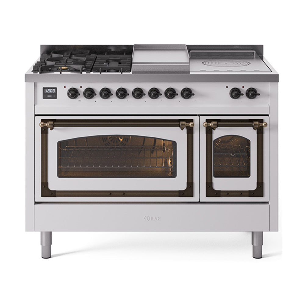 ILVE Nostalgie II Noblesse 48" Dual Fuel Freestanding Range 5 Sealed Burners + Griddle + French Top with Triple Glass Door UN48FSNMP