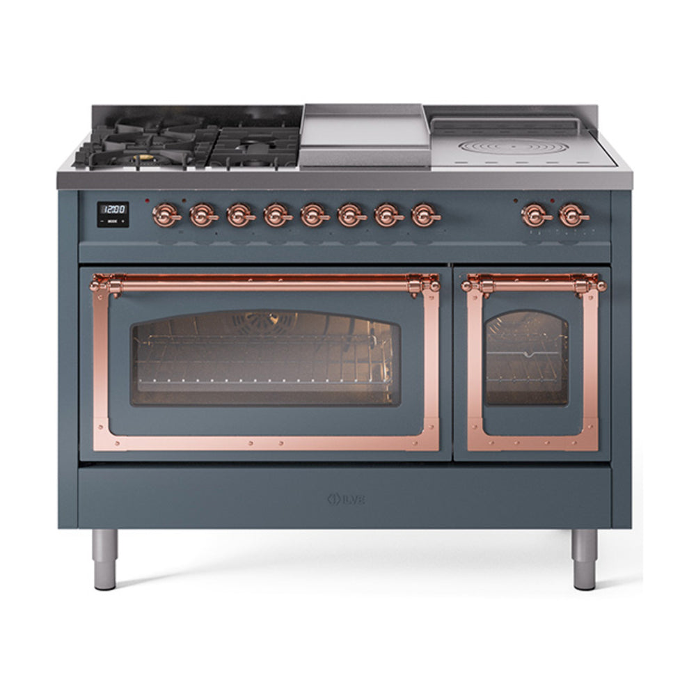 ILVE Nostalgie II Noblesse 48" Dual Fuel Freestanding Range 5 Sealed Burners + Griddle + French Top with Triple Glass Door UN48FSNMP