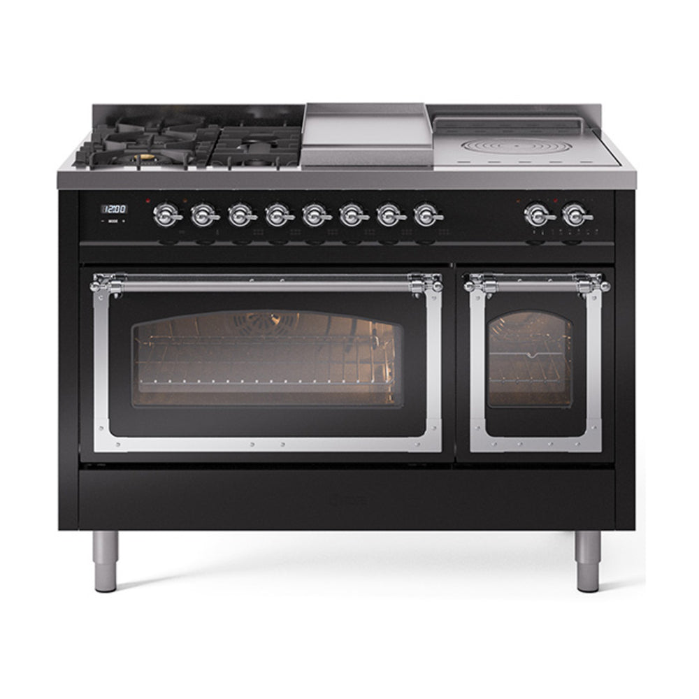 ILVE Nostalgie II Noblesse 48" Dual Fuel Freestanding Range 5 Sealed Burners + Griddle + French Top with Triple Glass Door UN48FSNMP