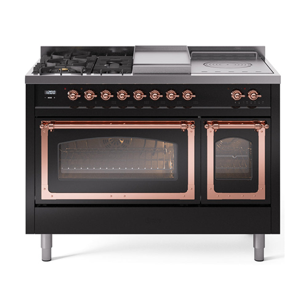 ILVE Nostalgie II Noblesse 48" Dual Fuel Freestanding Range 5 Sealed Burners + Griddle + French Top with Triple Glass Door UN48FSNMP