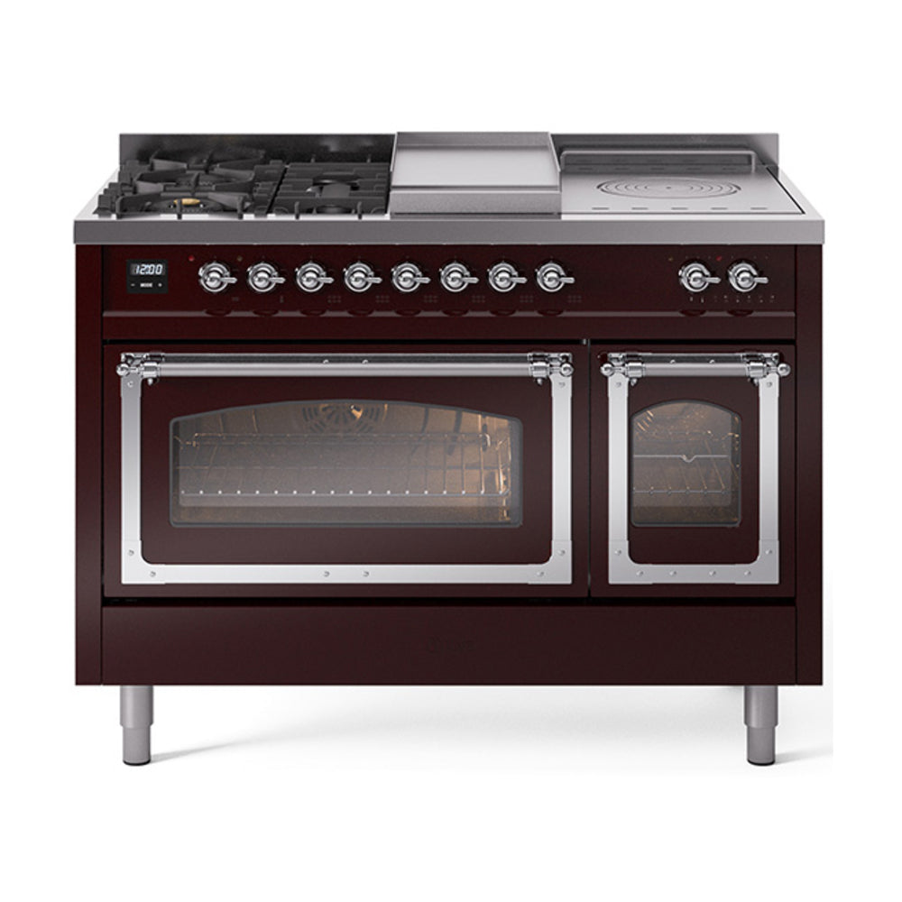 ILVE Nostalgie II Noblesse 48" Dual Fuel Freestanding Range 5 Sealed Burners + Griddle + French Top with Triple Glass Door UN48FSNMP
