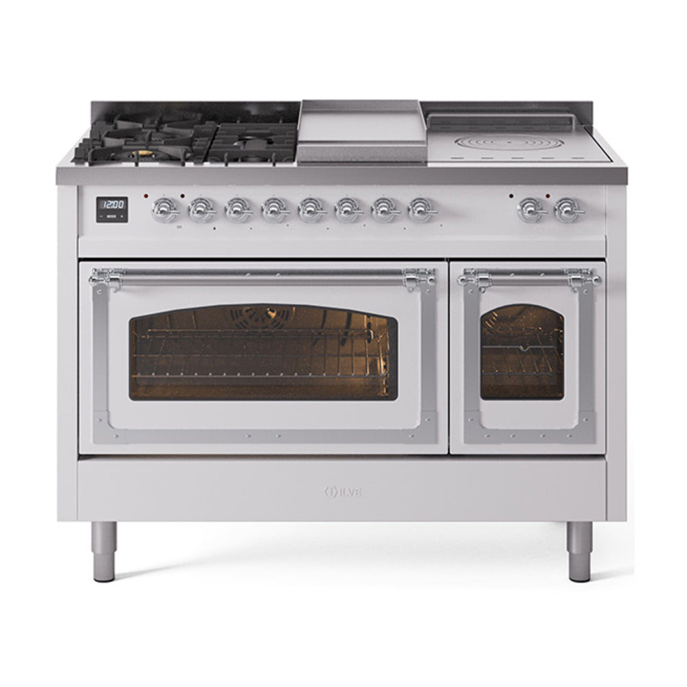 ILVE Nostalgie II Noblesse 48" Dual Fuel Freestanding Range 5 Sealed Burners + Griddle + French Top with Triple Glass Door UN48FSNMP