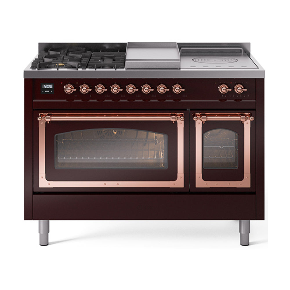ILVE Nostalgie II Noblesse 48" Dual Fuel Freestanding Range 5 Sealed Burners + Griddle + French Top with Triple Glass Door UN48FSNMP